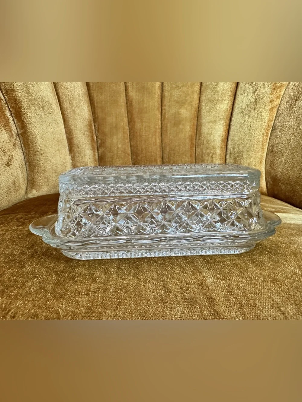Vintage Anchor Hocking Wexford Pressed Glass Covered Butter Dish